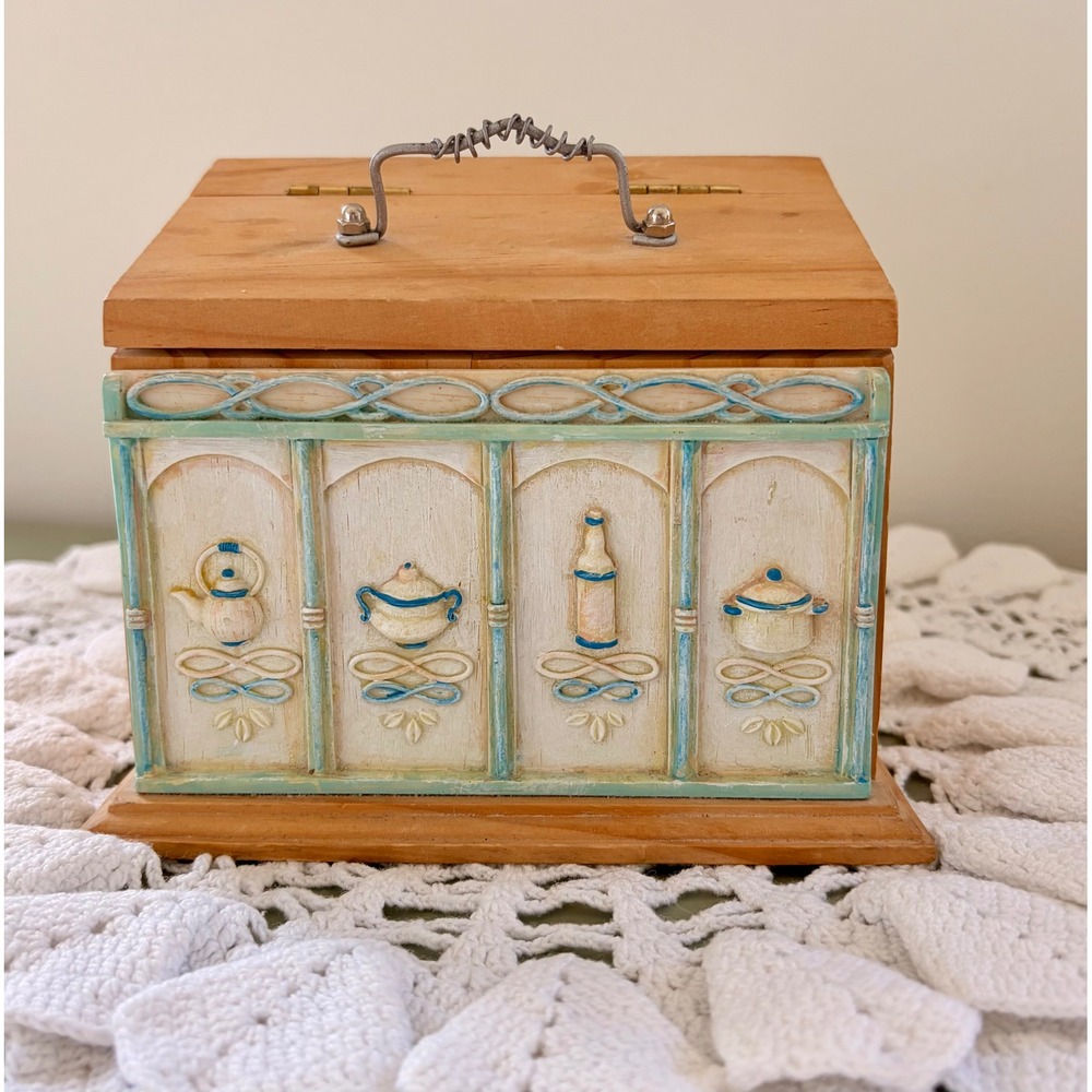 Vintage Wooden Recipe Box with Recipes Included | Cottage Kitchen Organizer
